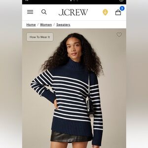 J.Crew Navy & White Striped Mock Neck Sweater | Size Small | New without tag